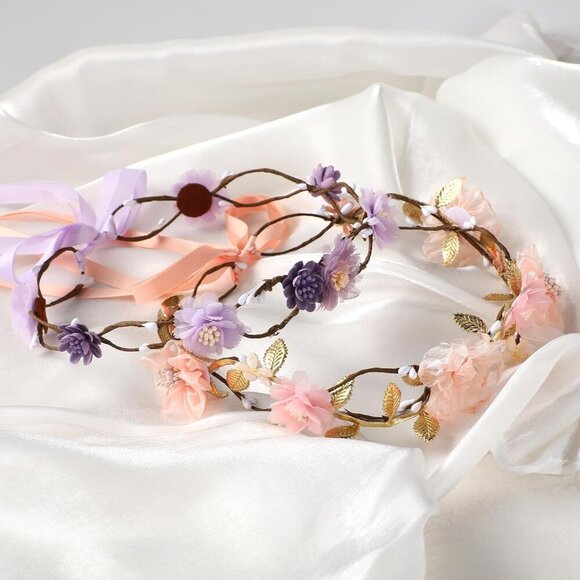Pink Flower Crown Headband Women\'s Floral Hair Accessory Bridal Party main image 5